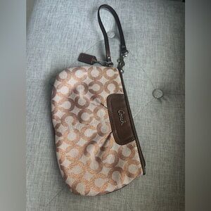 Coach Brown and Pink Clutch with Signature Monogram